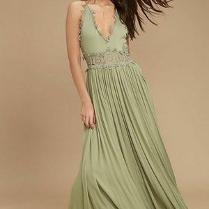 Lulus This Is Love Lace Sage Green Maxi Dress M